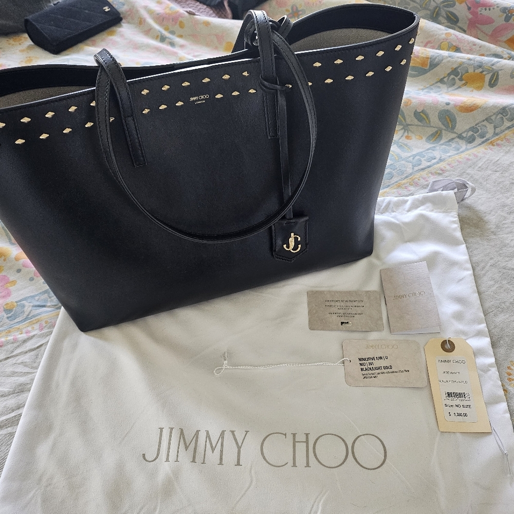 DIVORCE SALE! Jimmy Choo Nine2Five Studded Leather East-West Tote Bag